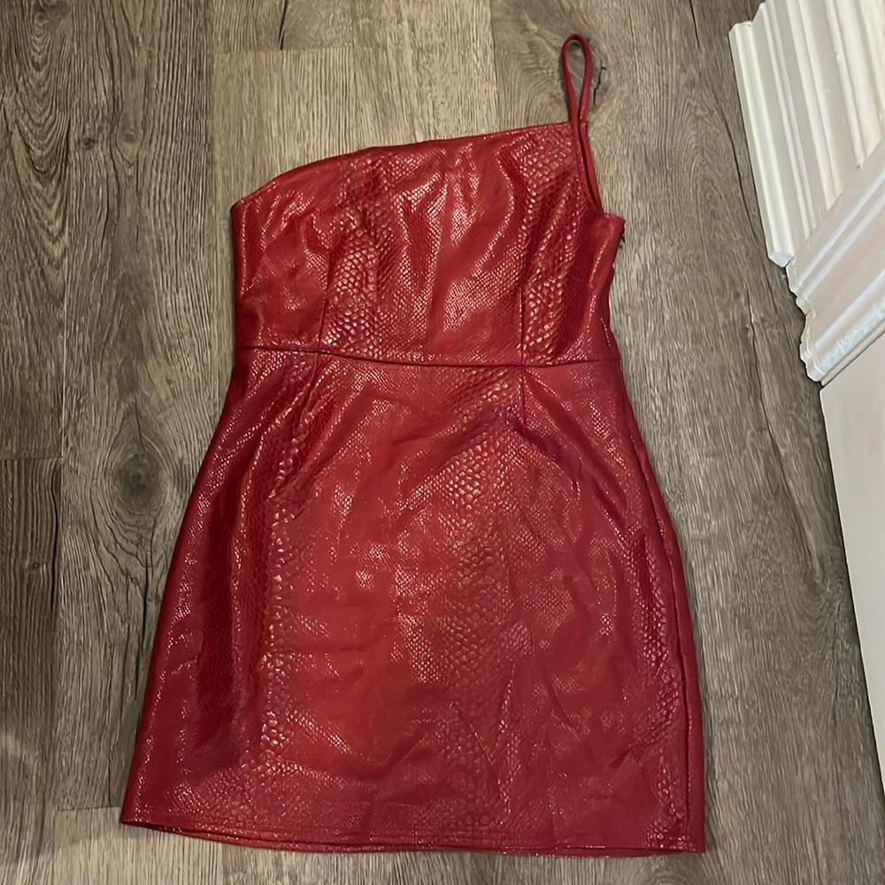 Urban Outfitters Red Faux Snakeskin One-shoulder Dress